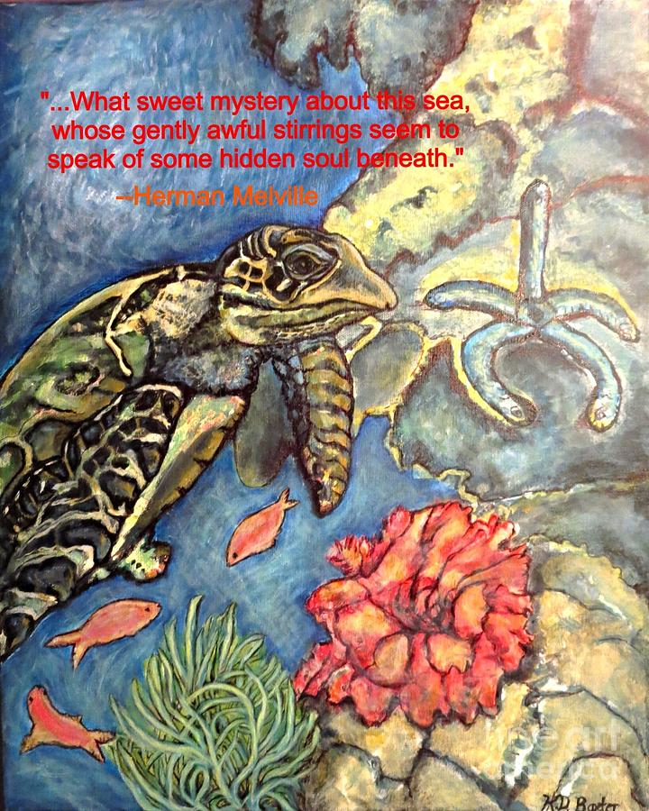 Sweet Mystery of this Sea A Hawksbill Sea Turtle Coasting in the Coral Reefs Painting by Kimberlee Baxter
