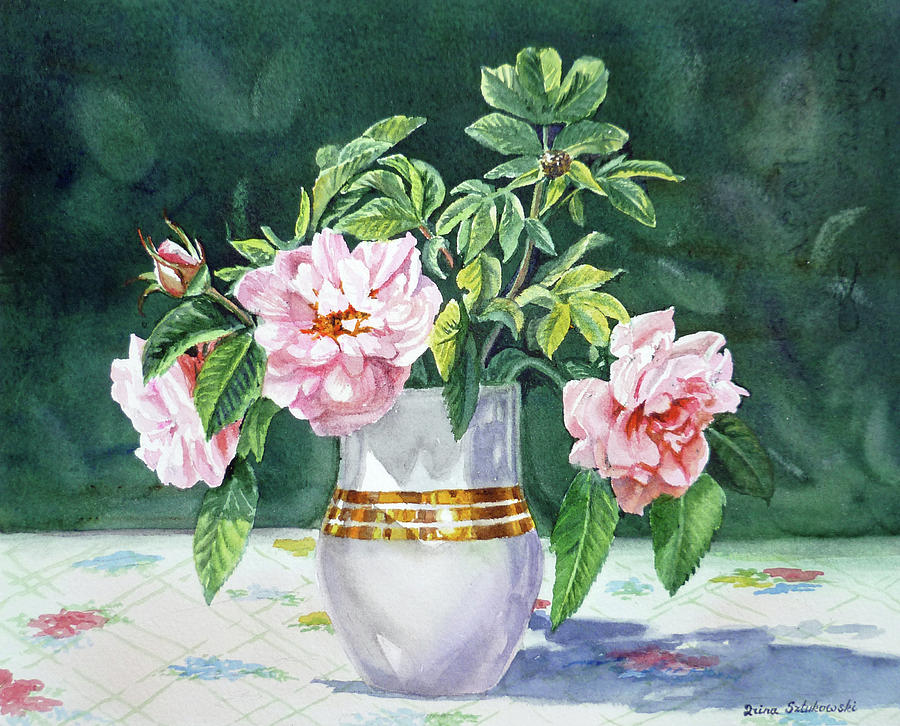 Sweet Tea Roses Bouquet Painting by Irina Sztukowski