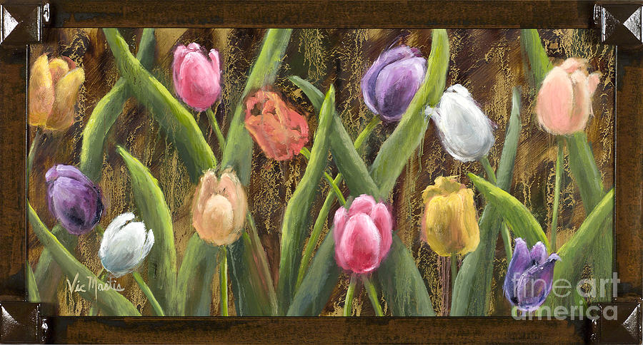 Sweet Tulips with Frame andGold Leaf by Vic Mastis by Vic Mastis Sweet Tulips with Frame andGold Leaf by Vic Mastis by Vic Mastis
