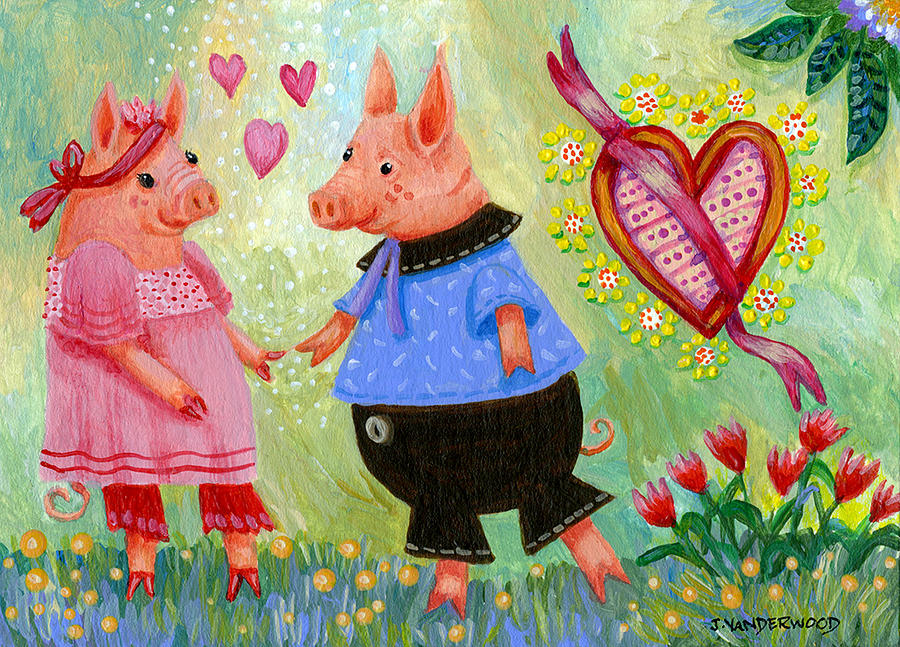 Sweetheart Valentine Pigs Painting by Jacquelin L Vanderwood Westerman