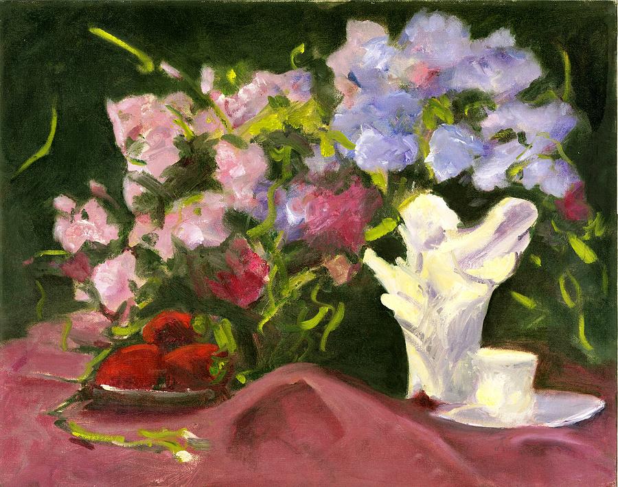 Sweetpeas and Strawberries Painting by Maria Hunt