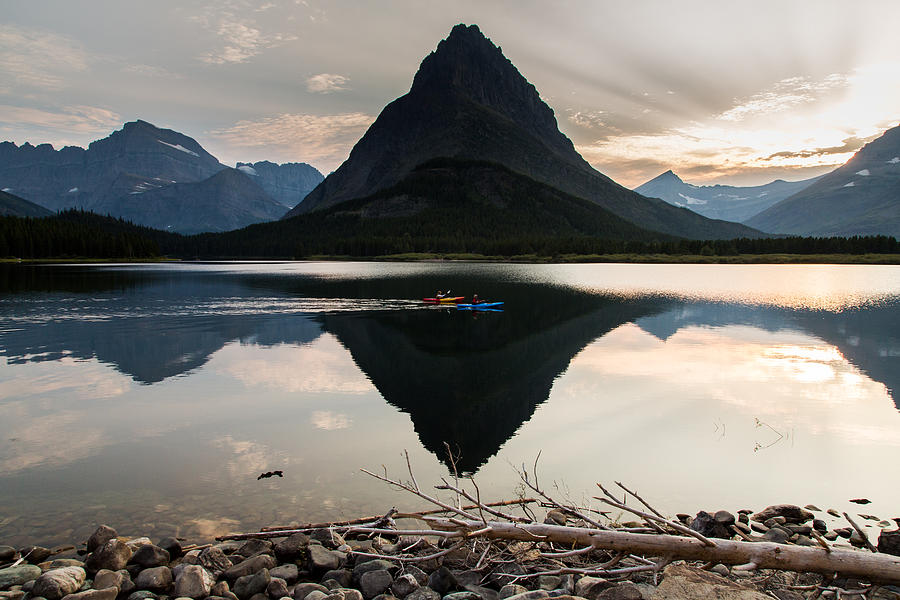 Swiftcurrent Lake and Kayakers Photograph by John Daly