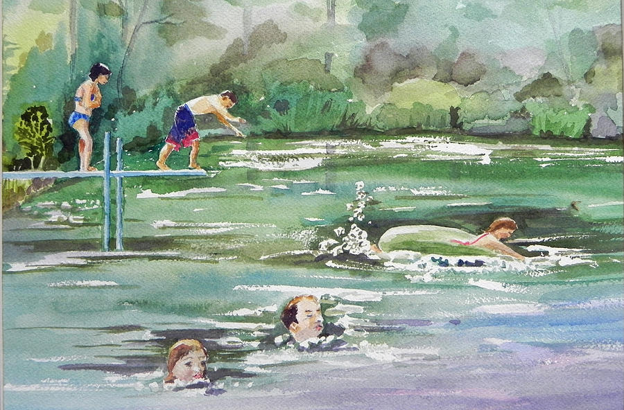 Swim at Little Elk Lake Painting by Christine Lathrop