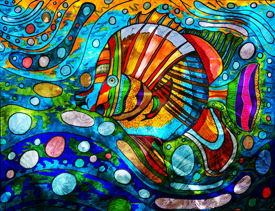 Swim Little Fishy Swim - Colorful Abstract Fish Painting by Marie Jamieson
