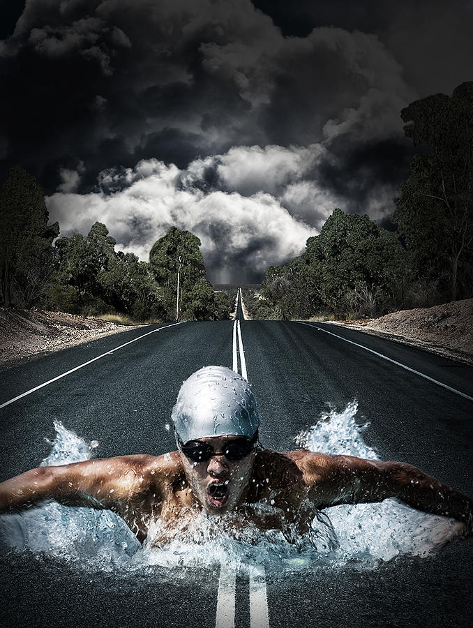 Tree Photograph - Swimmer on the road by Fitim Bushati