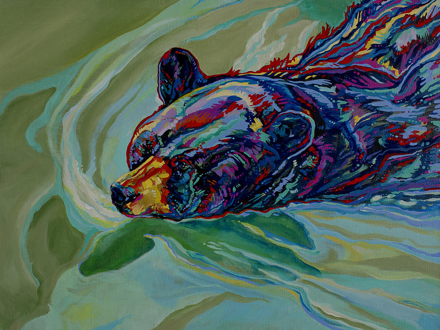 Wildlife Painting - Swimming Bear by Derrick Higgins