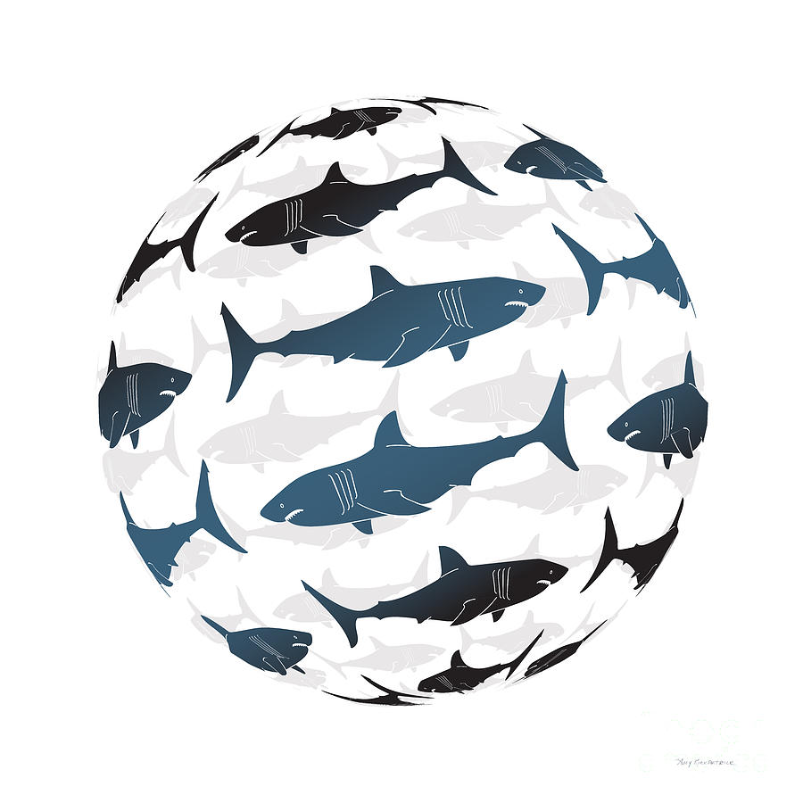 Sharks Painting - Swimming Blue Sharks Around The Globe by Amy Kirkpatrick