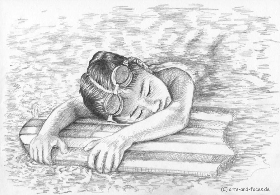 Portrait Drawing - Swimming Girl by Nicole Zeug
