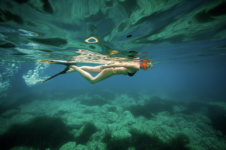 Swimming Near Les Calanques De Piana Photograph by William Rhamey - Azur Diving