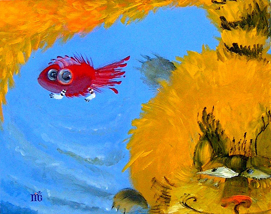 Swimming of a Yellow Cat Painting by Marina Gnetetsky
