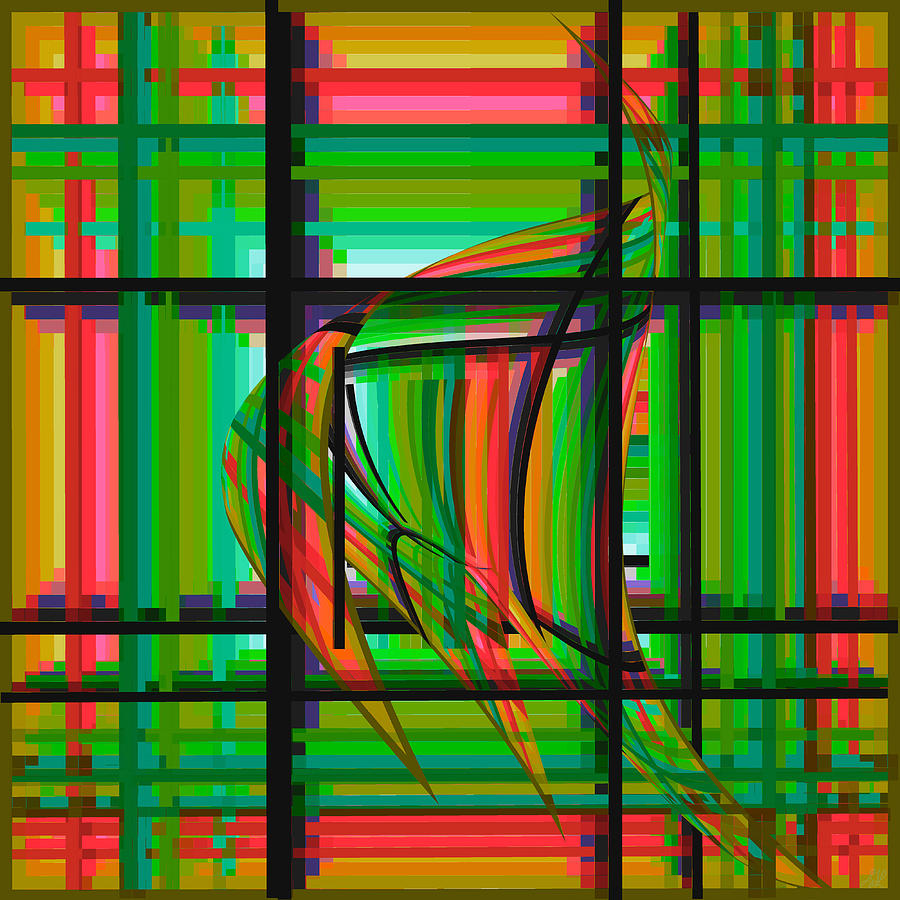Swimming the Grid in Orange and Green Digital Art by Stephanie Grant