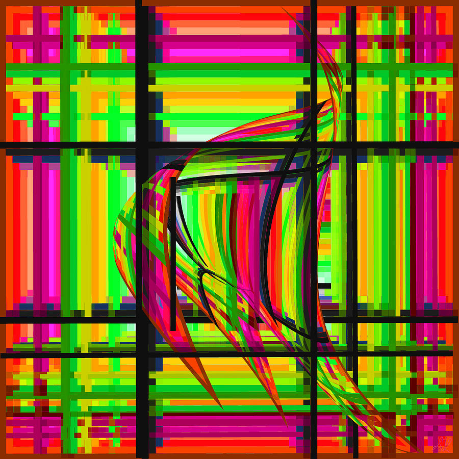 Swimming the Grid in Orange and Pink Digital Art by Stephanie Grant