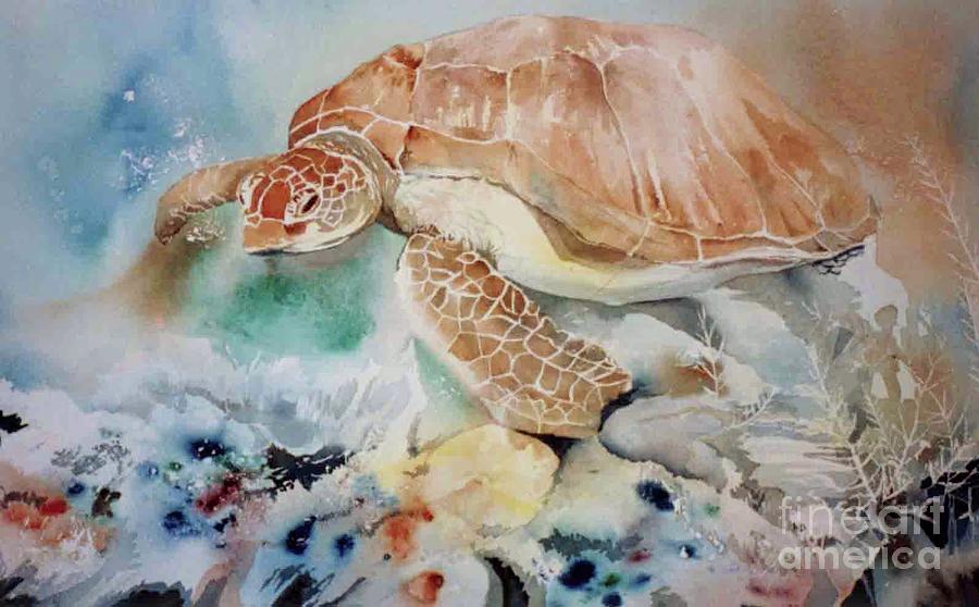 Swimming Turtle Painting by Donna Acheson-Juillet