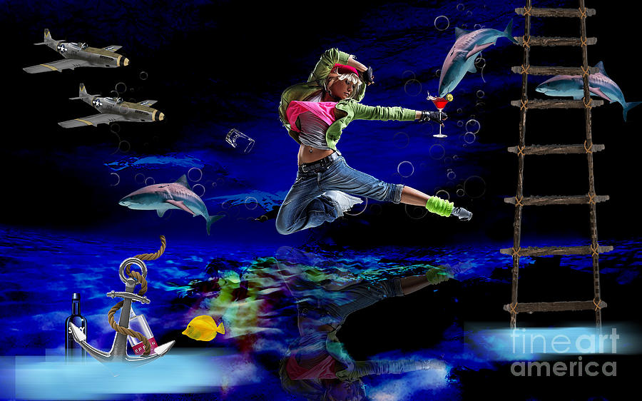 Fantasy Mixed Media - Swimming With The Sharks by Marvin Blaine