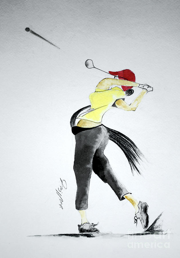 Golf Drawing - Swing for Hole One by Jalal Gilani