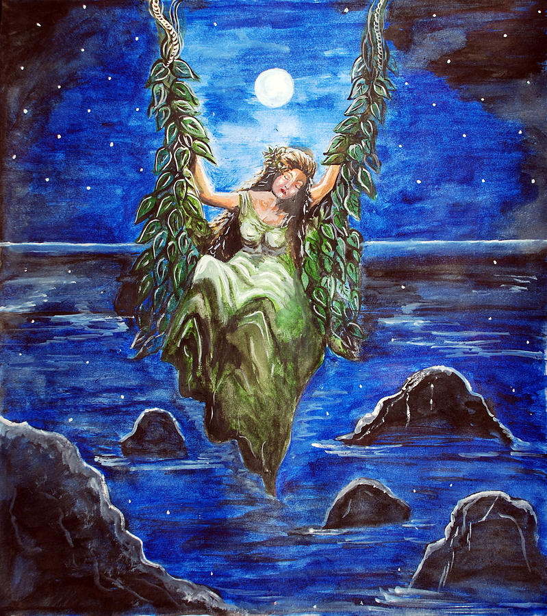 Swing in Moonlight Painting by Saranya Haridasan