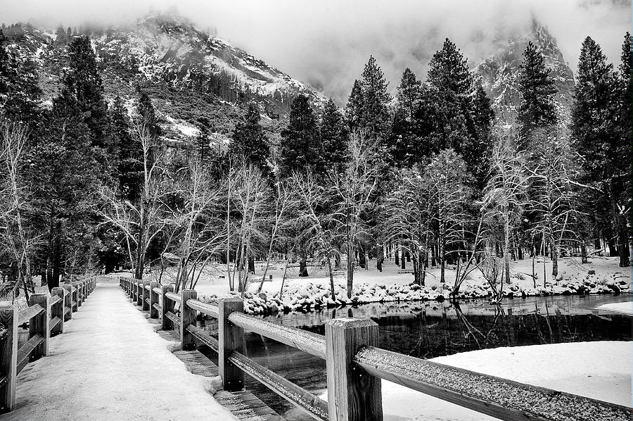 Yosemite National Park Photograph - Swinging Bridge in Winter by Cat Connor