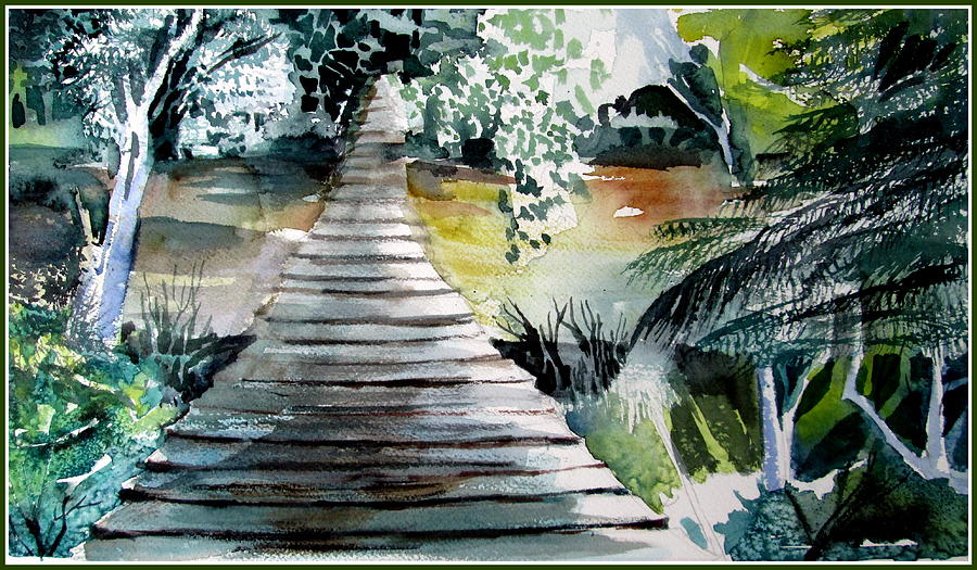 Bridge Painting - Swinging Bridge by Mindy Newman