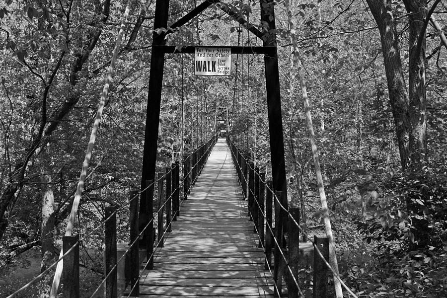 Swinging bridge Patapsco State Park BW Photograph by Andy Lawless