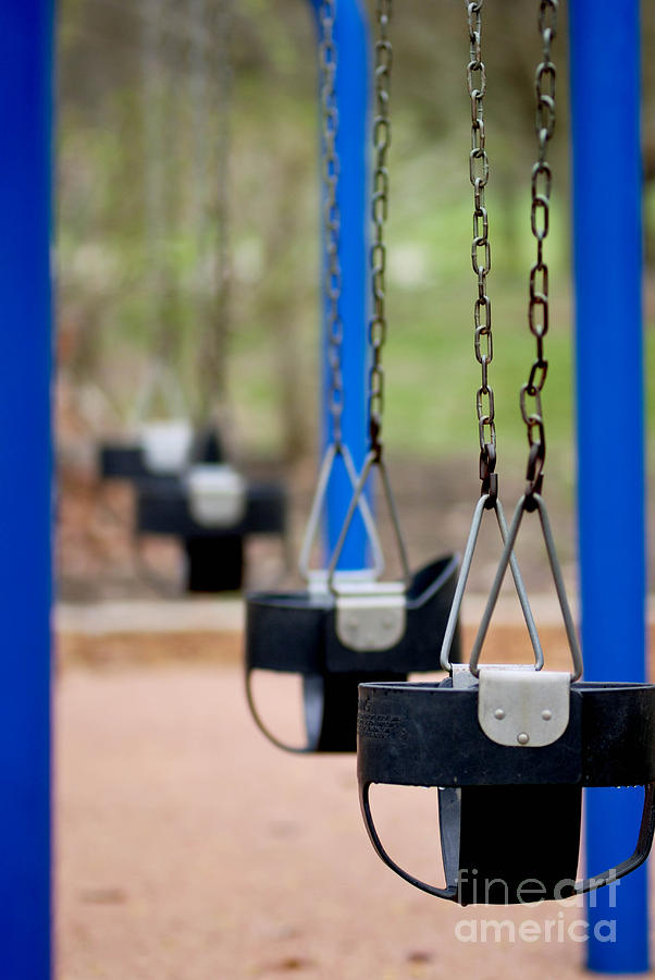 Childhood Photograph - Swings in a Row Shallow DOF by Amy Cicconi
