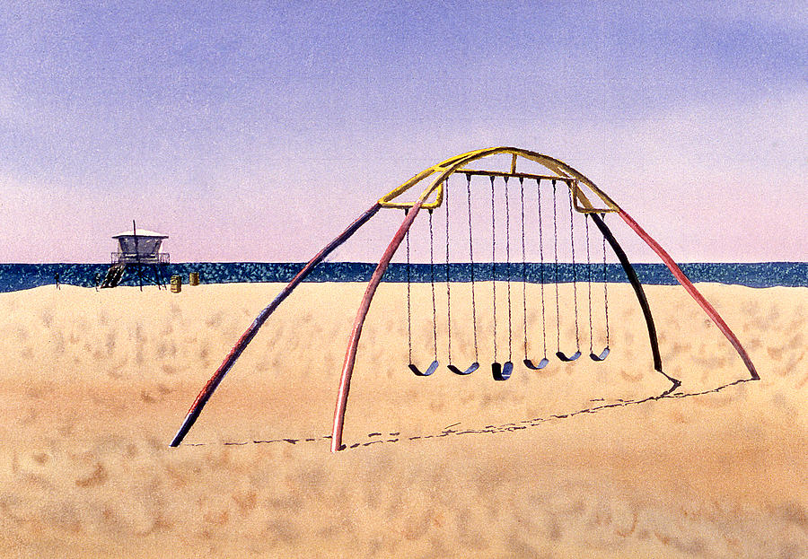 Swingset on Beach Painting by Melinda Fawver