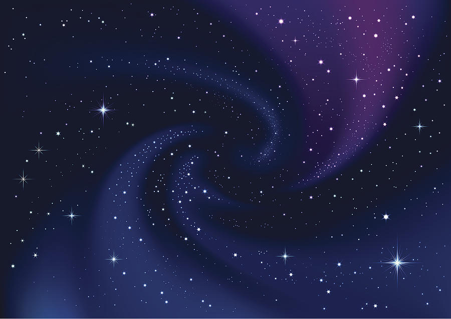 Swirling galaxy and stars in dark blue sky Drawing by Dirtydog_Creative