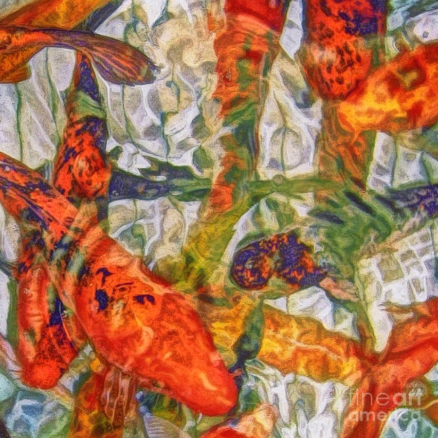 S Swirling Pond of Koi - Square Painting by Lyn Voytershark