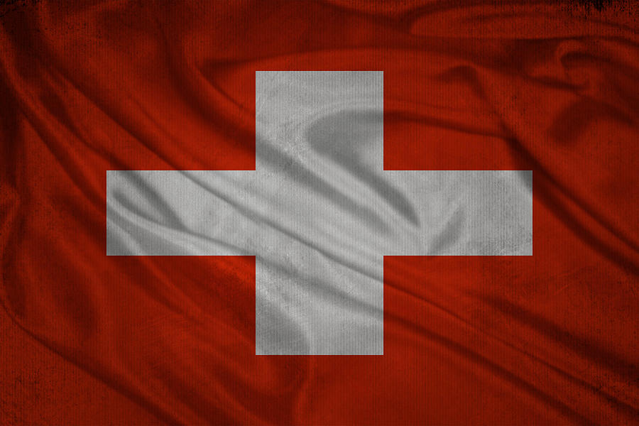 Swiss flag waving on aged canvas Digital Art by Eti Reid