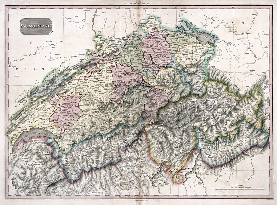 Switzerland Photograph - Swisserland Pinkerton Map  1818 by Compass Rose Maps