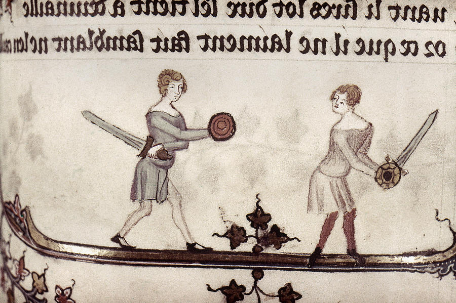 Sword Fight, 14th Century Painting by Granger