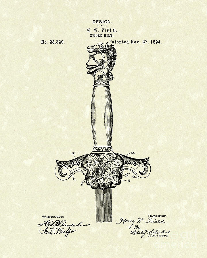 Sword Hilt 1894 Patent Art Drawing by Prior Art Design