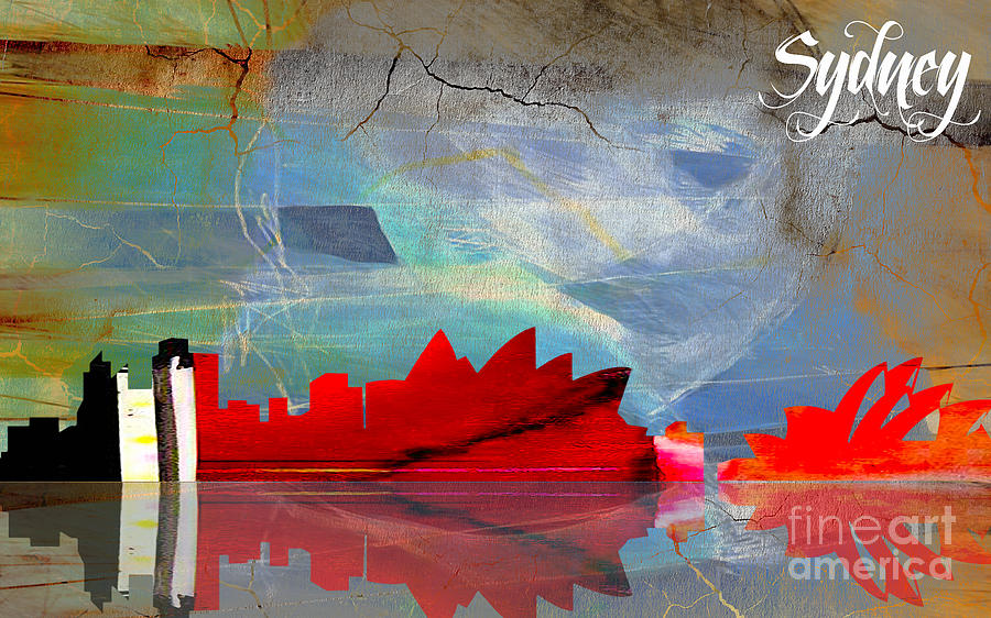 Sydney Australia Skyline Watercolor Mixed Media by Marvin Blaine