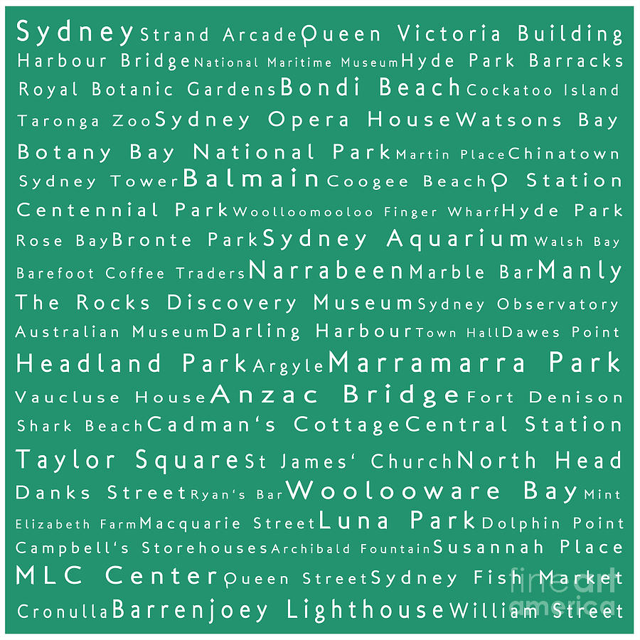 Sydney in Words Algae Digital Art by Sabine Jacobs