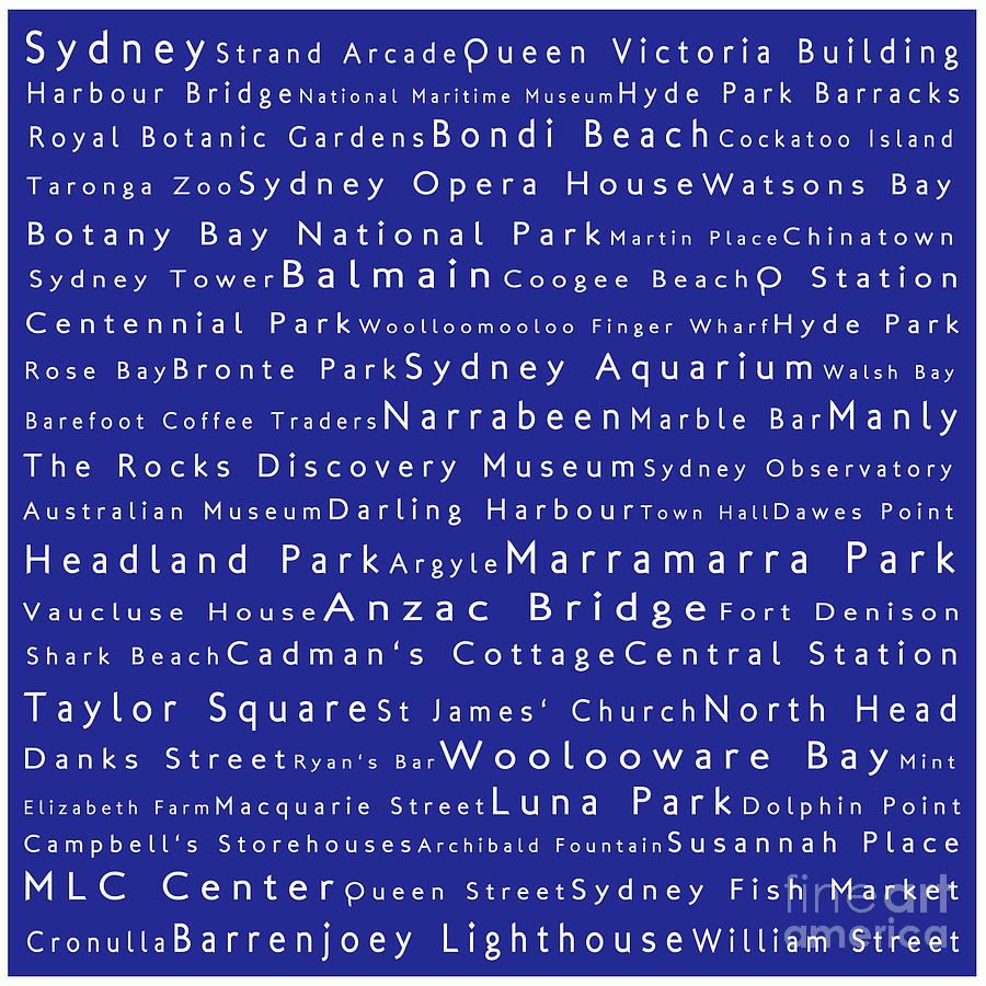 City Digital Art - Sydney in Words Blue by Sabine Jacobs