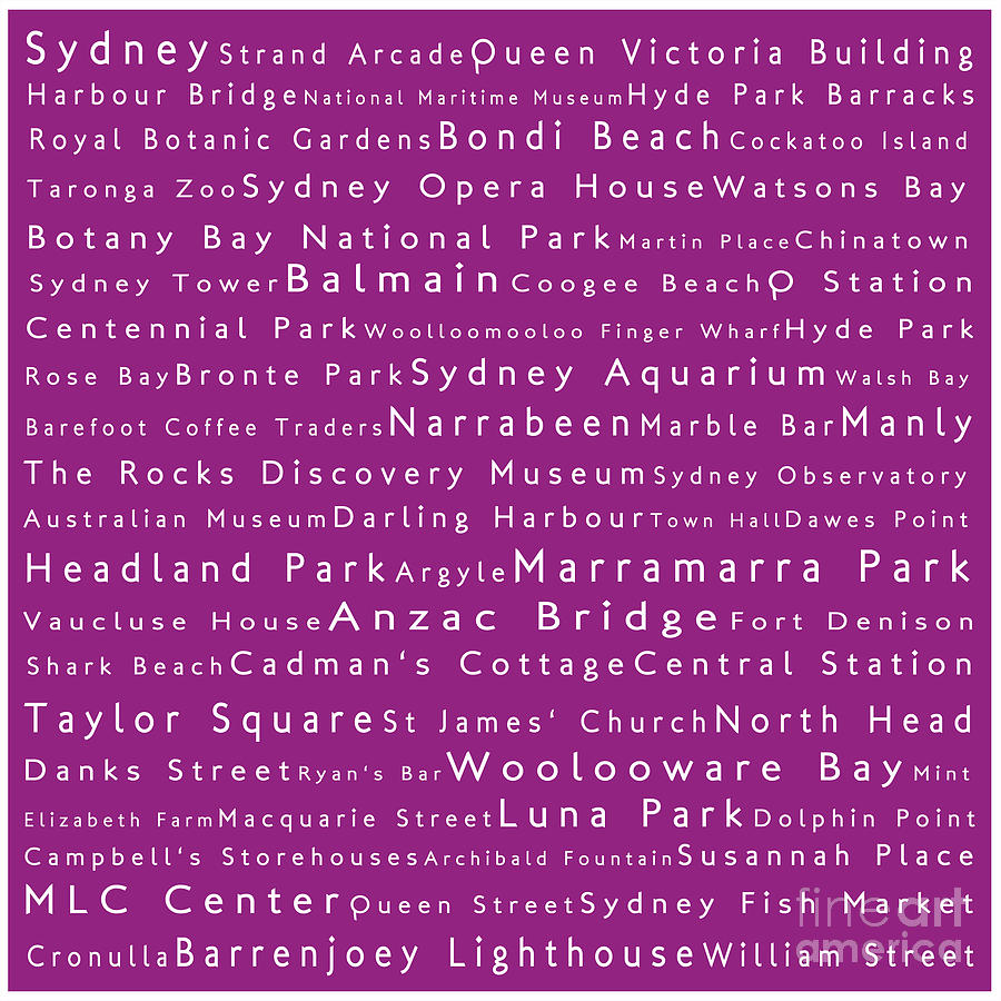 Sydney in Words Pink Digital Art by Sabine Jacobs