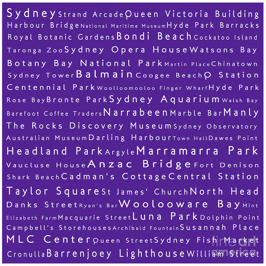 City Digital Art - Sydney in Words Purple by Sabine Jacobs