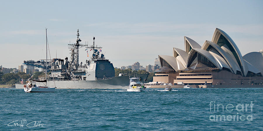 Uss Chosin Photograph - Sydney Opera House and USS Chosin. by Geoff Childs