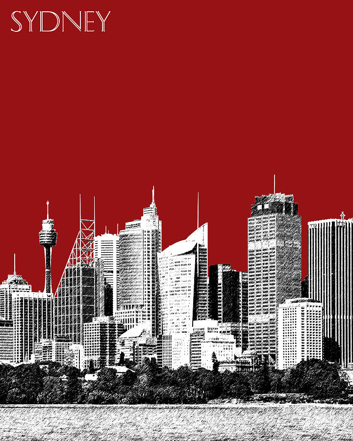 Sydney Skyline 1 - Dark Red Digital Art by DB Artist