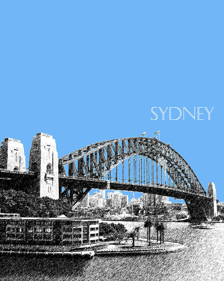 Architecture Digital Art - Sydney Skyline 2 Harbor Bridge - Light Blue by DB Artist