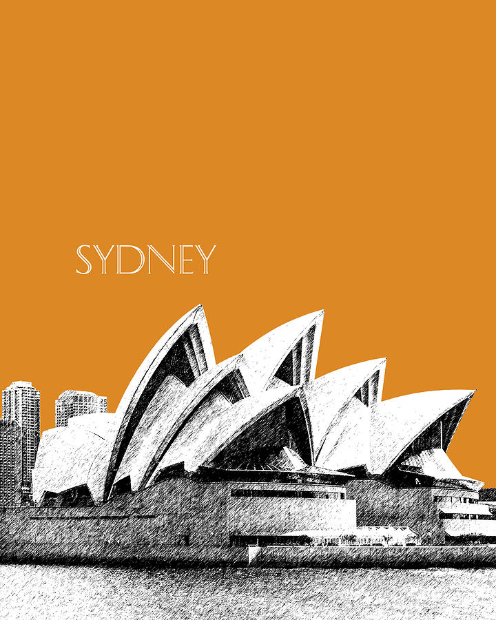 Sydney Skyline 3  Opera House - Dark Orange Digital Art by DB Artist