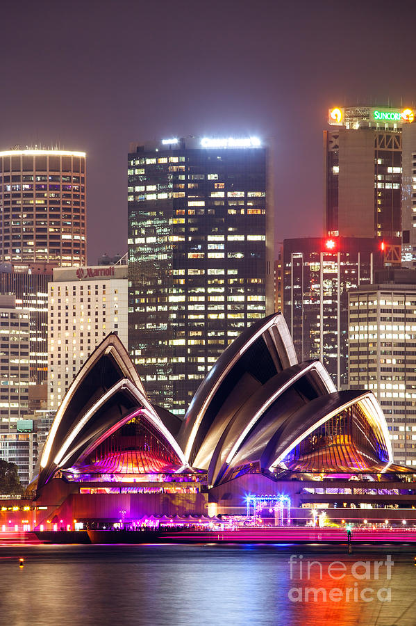 Architecture Photograph - Sydney skyline at night with Opera House - Australia by Matteo Colombo