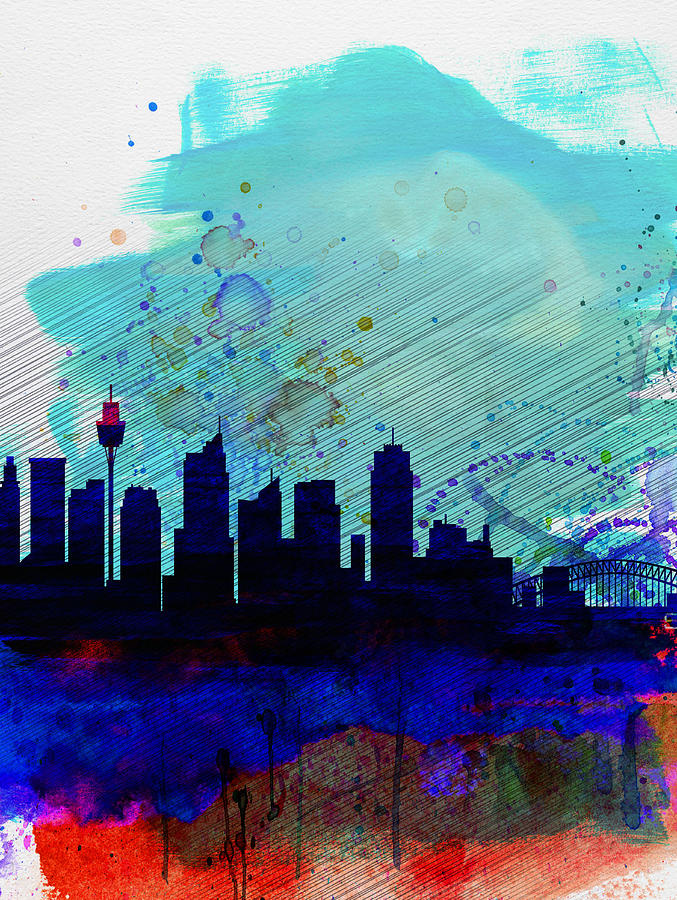Sydney Skyline Painting - Sydney Watercolor Skyline by Naxart Studio