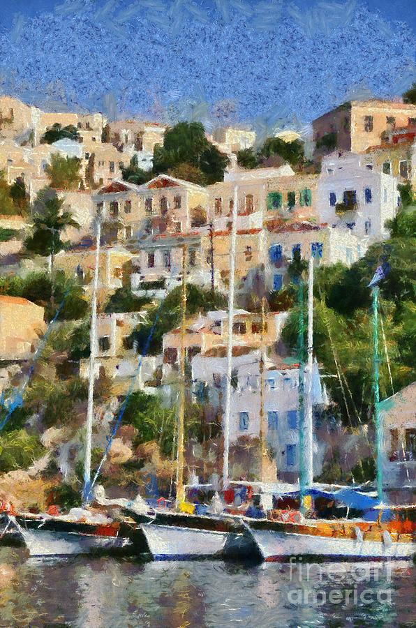 Boat Painting - Symi island by George Atsametakis
