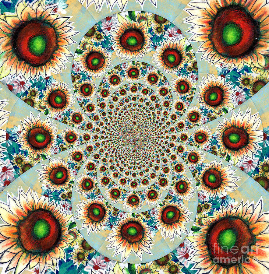Symphony Of Sunflowers Kaleidoscope Mandela Painting by Genevieve Esson