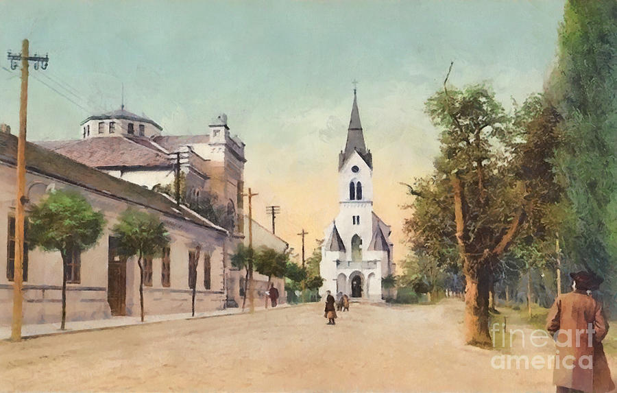 Vintage Painting - Synagogue and Catholic temple by Vincent Monozlay