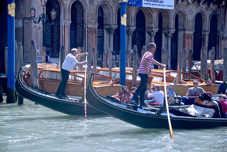 Venice Photograph - Syncronized Gondoliers by Eric Tressler