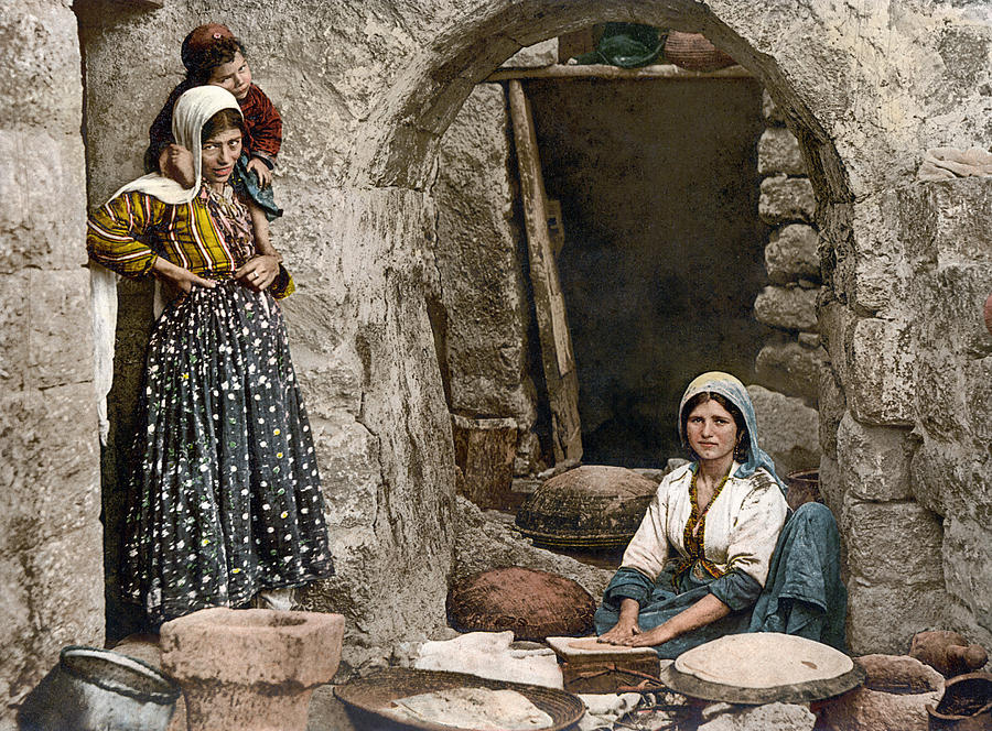 Syria Bread-making, C1895 Painting by Granger