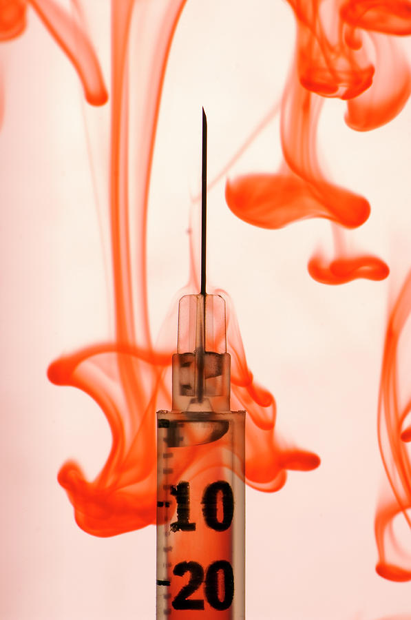 Syringe And Blood Photograph by Daniel Sambraus, Thomas Luddington/science Photo Library