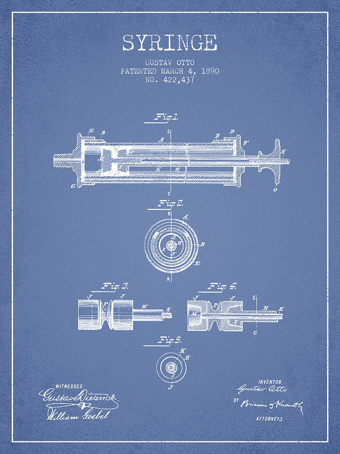 Vintage Digital Art - Syringe Patent from 1890 - Light Blue by Aged Pixel