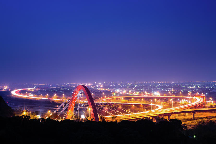 System Interchange At Night With Blue Photograph by Wan Ru Chen